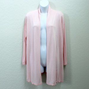 Joan Vass Pink Long Sleeve Solid Lightweight Sheer Open Cardigan Size L